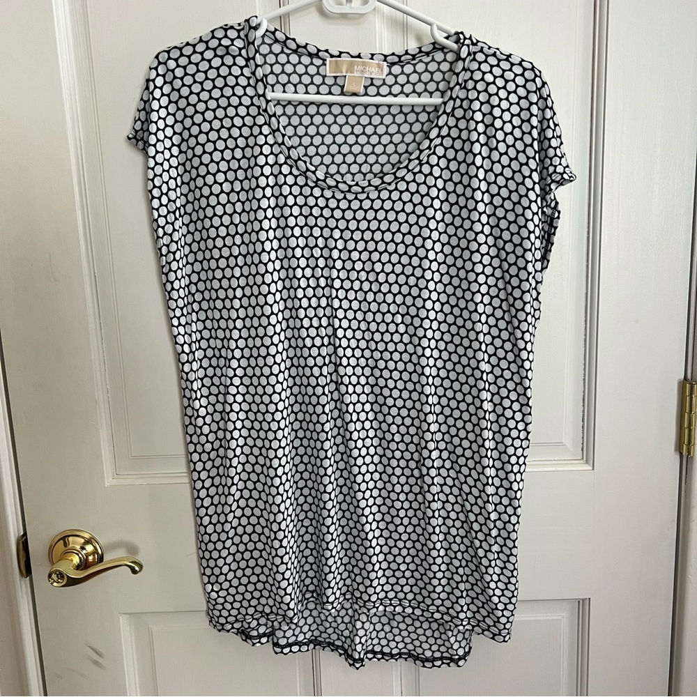Womens MICHAEL MICHAEL KORS Black & White Polka Dot Cap Sleeve Top Size Medium